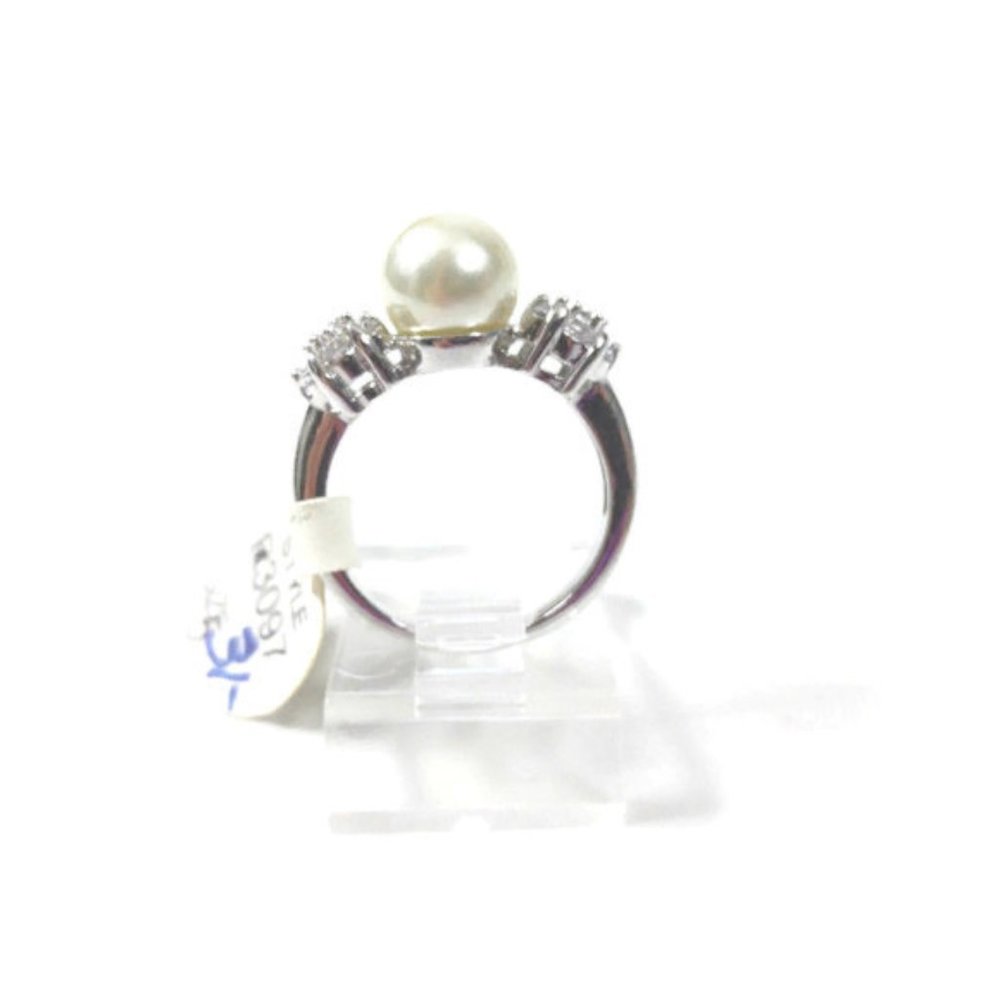 Pearl  CZ Ring Silver Plated Solitaire CZ Cluster - Picture 5 of 8